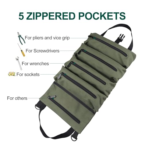 BAQRAXIA Tool Bag, Roll Up Small Tools Box Storage, Heavy Duty Tool Organizer, Tool Gifts for Men Dad Husband Boyfriend Grandpa, Gifts for Birthday (Green) 6 BAQRAXIA Tool Bag, Roll Up Small Tools Box Storage, Heavy Duty Tool Organizer, Tool Gifts for Men Dad Husband Boyfriend Grandpa, Gifts for Birthday (Green) - Image 6