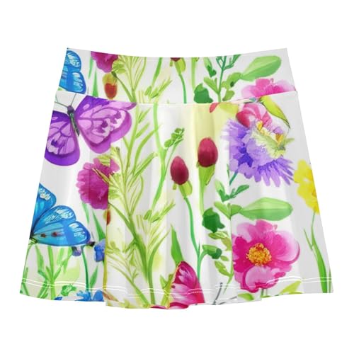Joisal Toddlers Tennis Skirts Meadow Colorful Flowers Athletic Shorts Girls Skorts Blue Pink School 4t