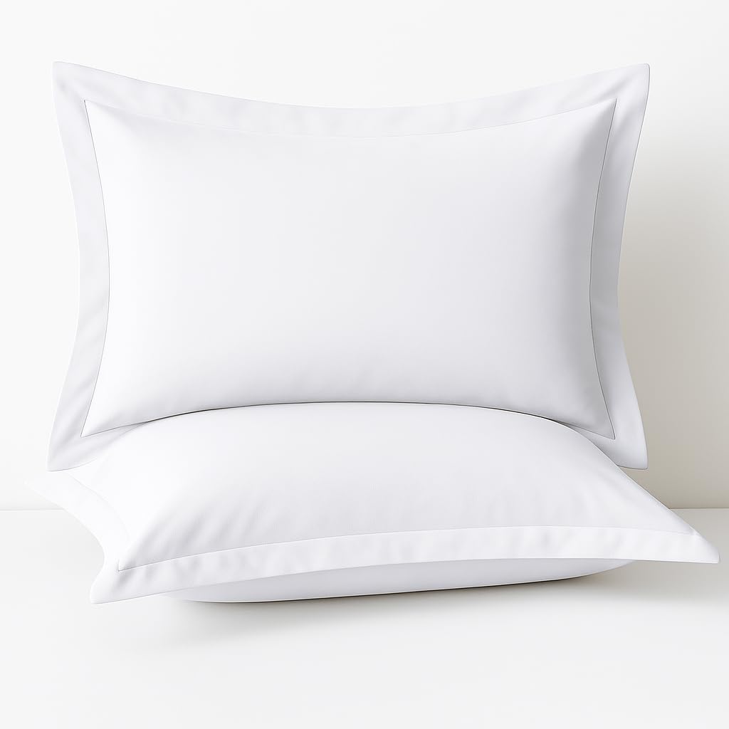 Photo 1 of Cotton Metrics Linen 2 Pack Pillow Shams Standard Size 20x26 – 600 Thread Count 100% Organic Cotton White Pillow Covers with 2 Inch Flange, Soft & Smooth Premium Hotel-Quality Pillowcases Set of 2