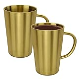 LELE LIFE Paquete de 2 tazas de café de acero inoxidable con asa, 350 ml, de metal de doble pared, taza de camping para el hogar, camping, viajes, al aire libre, caravana, mantiene las bebidas