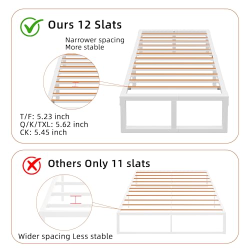 Image of 14 Inch Metal Twin Bed Frames with Stable Steel Support, Noise-Free | Easy Assembly, Underbed Storage, U-Shaped Groove, 6 Mattress Baffles, No Box Spring Needed, Rubber Pads, Squeak Free, White