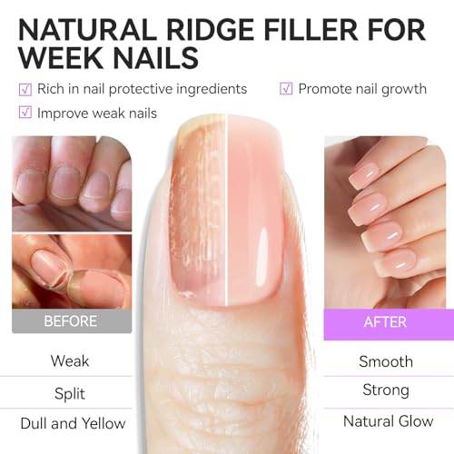 Image of Nail Strengthener and Growth for Damaged Nails: Nude Pink 15ml Protein Nail Hardener Extra Strong and Growth for Weak Nails - Gelike EC 6 in 1 Quick Dry Ridge Filler - Housewife Office Lady Home Care