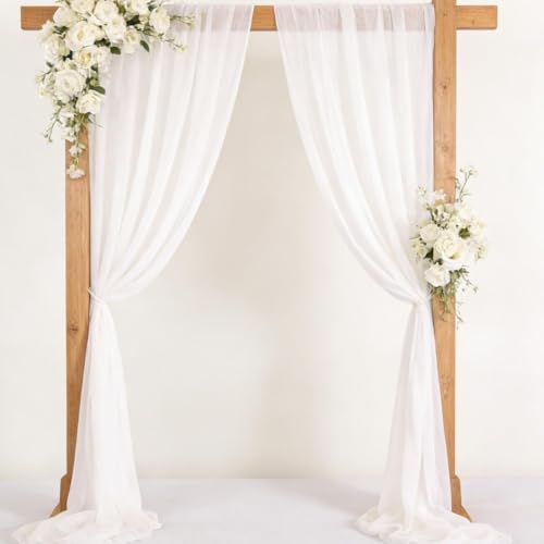 Image of MLMC Ivory Chiffon Fabric by The Yard Pre-Cut Sheer Chiffon Arch Fabric 3 Yards Airy Continuous Draping Panels 60 inch Wide for Wedding Backdrop Craft Ceiling Decor