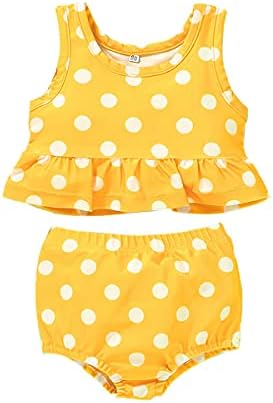 Cecobora Infant Baby Girls Summer Swimsuit Sleeveless Striped Swimwear Two-Piece Suit Beach Bikini (Yellow Dot, 0-6 Months)