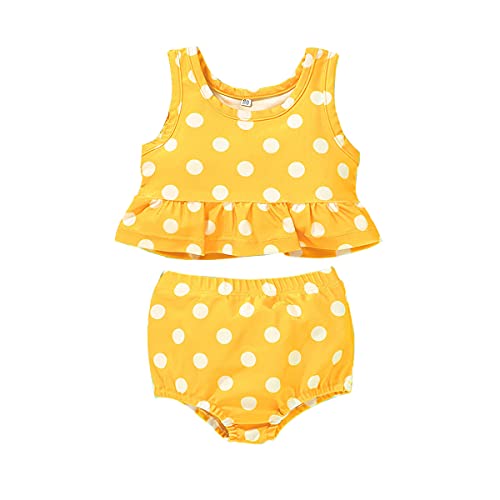 Cecobora Infant Baby Girls Summer Swimsuit Sleeveless Striped Swimwear Two-Piece Suit Beach Bikini (Yellow Dot, 0-6 Months) #TOP1