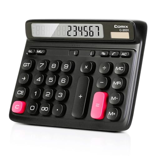 Comix Desk Calculator with 12 Digits Large LCD Display, Solar