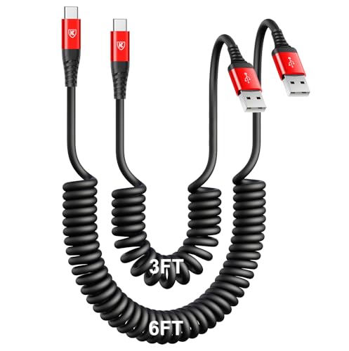 Image of USB C Cable [3FT+6FT], 2Pack USB A to USB C 3A Fast Charging, Coiled Type C