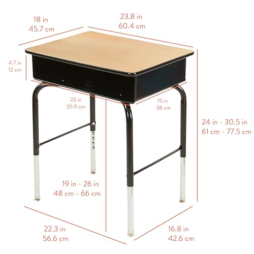 Image of Back2School Express Adjustable Student Desk with Metal Book Box, Classroom Furniture, Maple /Black