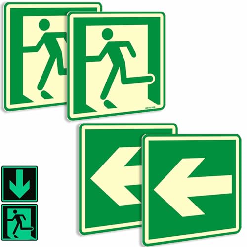 Panneau sortie de secours lumineux et photoluminescent flèche adhésive 15cm