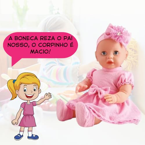 Kit Carrinho de Boneca Dobrável e Boneca Baby Amém Pai Nosso