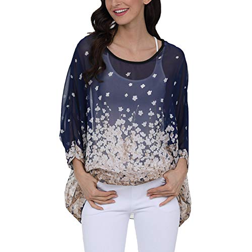 Image of Ckikiou Plus Size Batwing Flowy Semi Sheer Chiffon Blouse Tunic for Women Summer Floral Print Boho Beach Cover ups