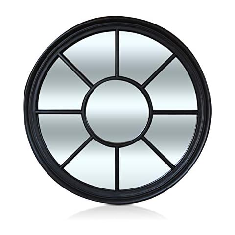 Antic by Casa Chic - Round French Window Mirror - 90 cm Diameter - Solid Frame - Matt Black Cover