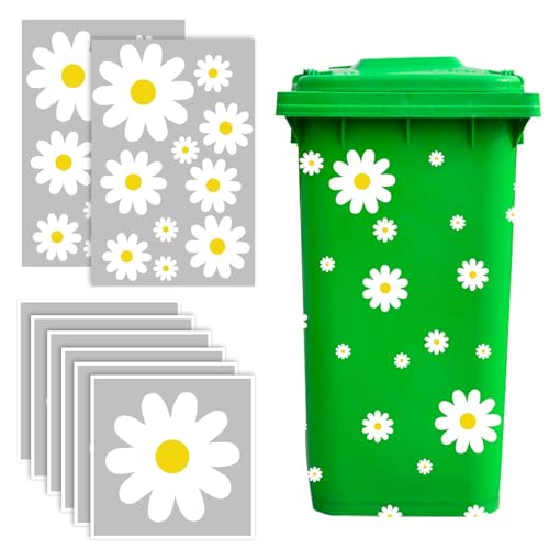 Autocollants de Poubelle à Roulettes, 8 Feuilles Autocollants de Fleur de Poubelle à Roulettes Imperméable Autocollants pour Poubelles Roulettes pour...