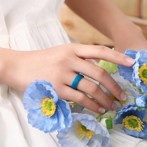 Image of Egnaro 4 /5 /8 Variety Multipack Ergonomic Breathable Anniversary Rings, 6mm Wide - 2mm Thick Rubber Wedding bands women, silicone Rings Women with Half Size