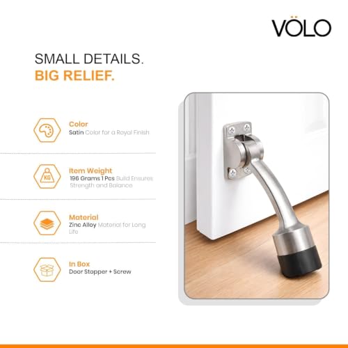 Image of VOLO Door Stopper | Zinc Alloy Door Stop for Home Office Hotel & Bathroom | Heavy Duty Wall Mounted Door Holder | Impact Protection for Wall & Door | 1 Piece