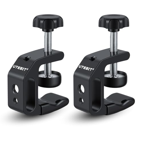 Image of UTEBIT Desk C-Clamp for Desktop Mount Holder, Aluminum Universal Table Clamp with 1 /4 and 3 /8 Thread Hole, 0.36 inch-1.2 inch Desktop DSLR Mount for Shelves, Desk, Rods, Camera