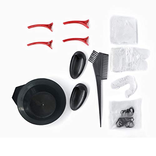12 Pieces Hair Dye Coloring Kit, DIY Hair Dye Tools, Hair Dye Bowl Hair Dye Brush Comb Mixing Ear Cover Salon Apron Disposable Gloves Sectioning Clips and Elastic Hairbands
