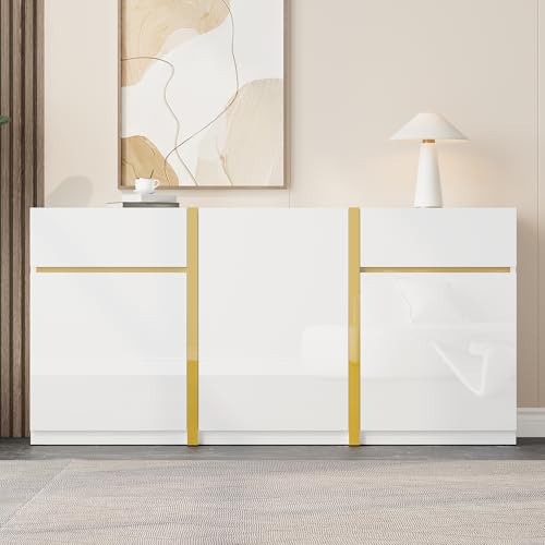 DACHETOU Aparador moderno, 3 puertas y dos cajones, adecuado para salón, comedor y entrada, 160 x 40 x 78 cm, color blanco