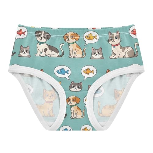 Cartoon Cats Dogs Underwear Toddler Girl, Cotton Underwear Girls, 2T–8 Years
