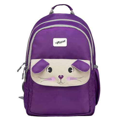 Image of F Gear Bunny Dark Purple 22L School Backpack|Premium & Soft Touch|Unisex Kids School Bag with Two Spacious Compartments and Front Pocket, with Bottle Holder|Ideal for School, Daily Use & Travel