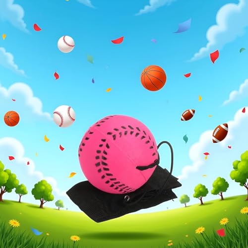 Opemg Rosaroter Baseball-Handgelenk-Rückkehrball, Gummi-Sportball mit Gurt und Schnur, Hüpfbälle Spielzeug auf elastischer Schnur, Spielzeug für Erwachsene, Handgelenkübungen, Spielen (4,8 cm)