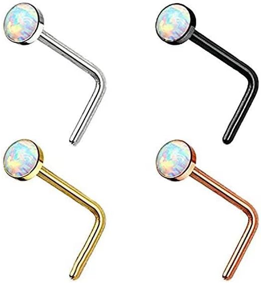Miniatura 9 de Nose Stud Piercing 22 Gauge 14K Gold-Filled - Simple L-Shaped Nose Stud With White Opal - Unique Gold Nose Stud Pin - Handmade Body Jewelry for