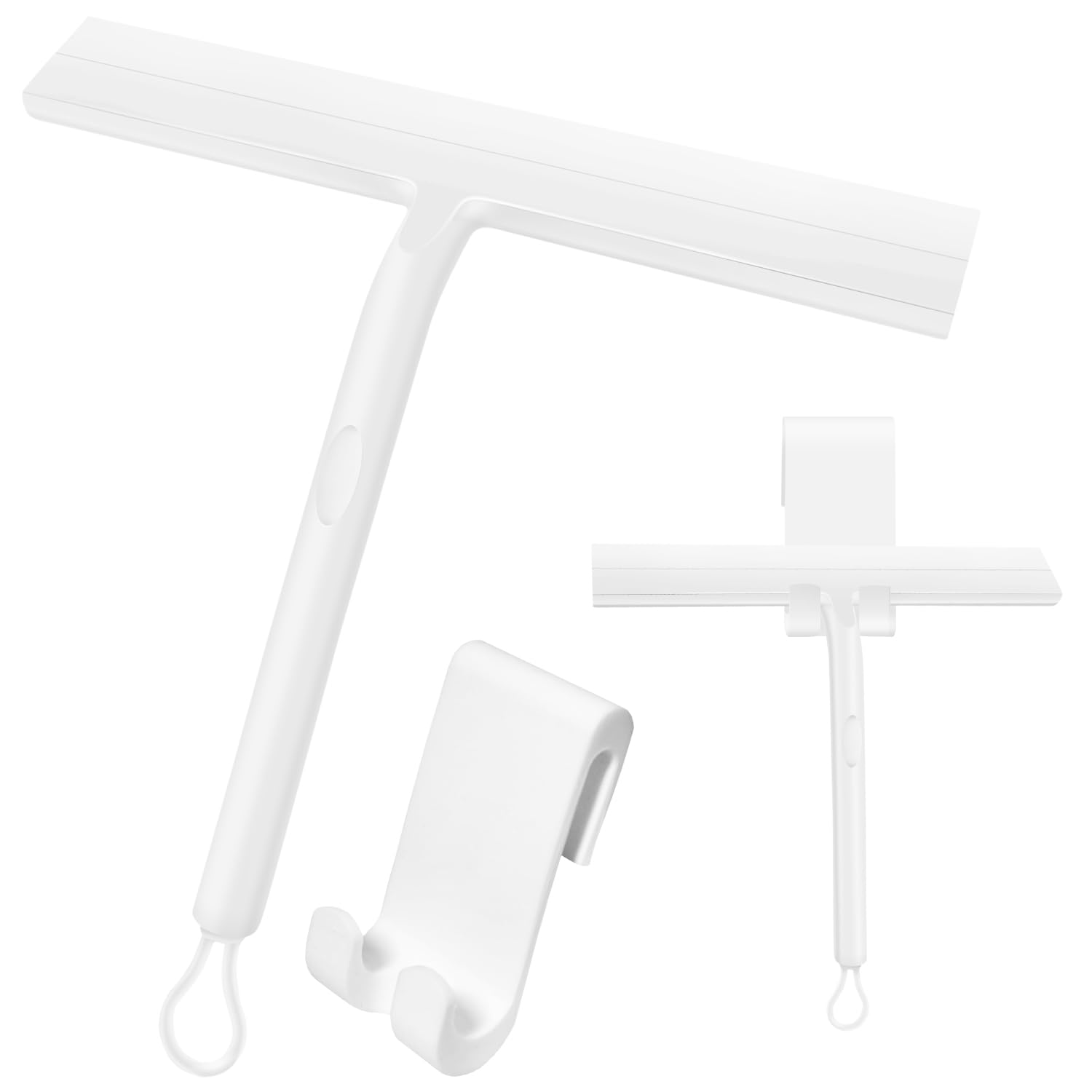Lunriwis White Shower Squeegee Silicone Window Wiper Squeegee Shower Cleaner With Silicone Hook For Bathroom Mirror Wipe Car Glass Door Window Cleaning