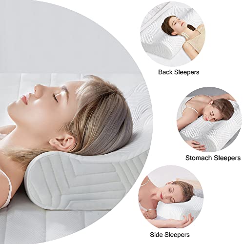 Sandwich Memory Foam Pillows Queen Size, Ergonomic Contour Cervical Pillow For Side Back Stomach Sleeper, Orthopedic Pillow For Neck Pain Relief, Ruco-Bac Cover #TOP6
