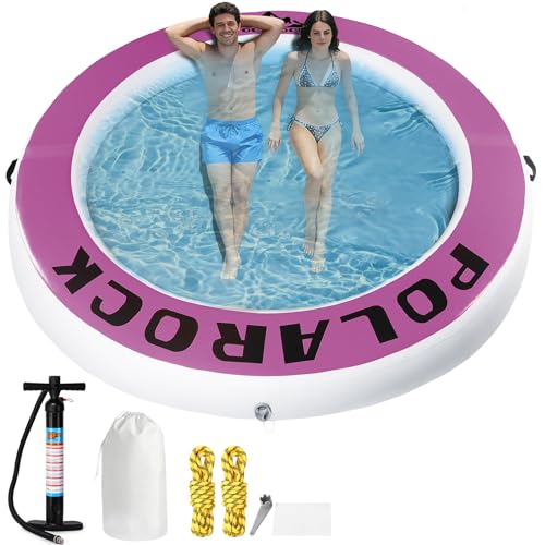 POLAROCK Inflatable Water Hammock Floating Dock, Round Float Ring for Summer Party, Heavy-Duty Raft Platform for Lakes Pools Oceans, Portable Lounger for Adults (Purple + White)