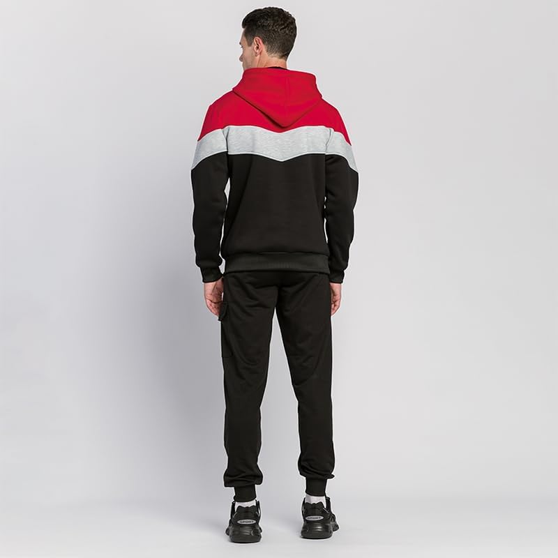Men's Novelty Color Block Hoodie with Pocket Long Sleeve Pullover Fleece Casual Sweatshirt - Image 5