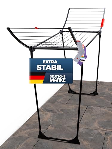 STAHLMANN Wäscheständer Schwarz [18M Trockenfläche ] - Flügelwäscheständer [Made IN EU] 1 05 M Flügel ideal für Lange Kleidungsstücke - Wäscheständer platzsparend