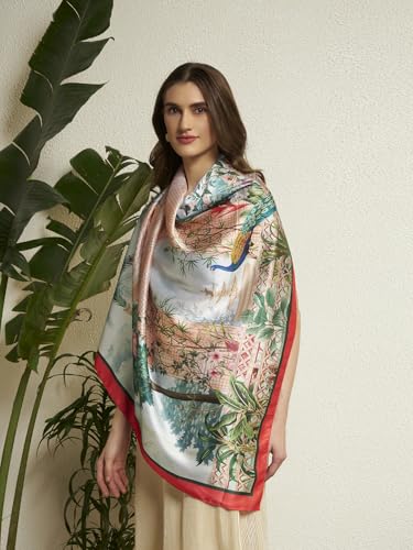 Image of Ravaiyaa - Attitude is everything Women Silk Digital Print Large Square Scarf Breathable Lightweight Neckerchief Printed Headscarf 40 inch x 40 inch Inch