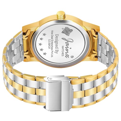 Image of jainx Premium Golden Chain Day and Date Feature Analog Wrist Watch for Men (Golden /White /Black Color Dial)