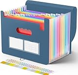 Sooez Accordion File Organizer, 13 Pockets Expanding File Folders, Portable Monthly Paper Bill Tax Receipt Organizer, Letter A4 Size Document Holder with Blank Labels