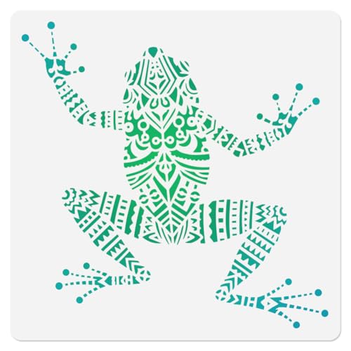 DOODLREAM Plantilla de rana de mandala para pintar, 30 x 30 cm, reutilizable, diseño de rana, animales, manualidades, pintura para pared, accesorios para el hogar, pirograbado, tarjeta de lienzo