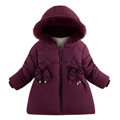 Girls Long Hooded Parka Jacket with Fur Hood, Winter Warm Puffer Coat Padded Windbreaker Overcoat