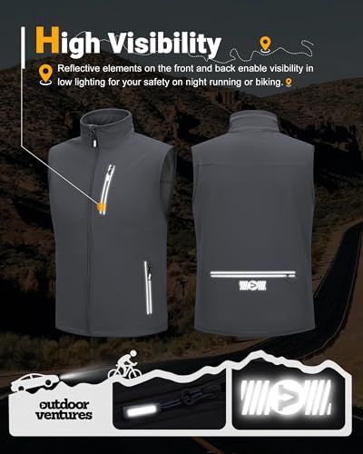 Outdoor Ventures Softshell Weste Herren Outdoor Fahrradweste Wasserdicht Winddichte Ärmellose Jacke Full Zip Atmungsaktive Laufweste Dunkelgrau XL