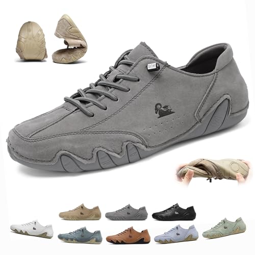 SPFPDD Men Women Casual Shoes, VogLDeck - Waterproof andbreathable Orthopedic Shoes, Outdoor Non-Slip Breathable Lightweight Slip-On Sneakers for Driving, Hiking, Walking(Gray,10 Women/8 Men)