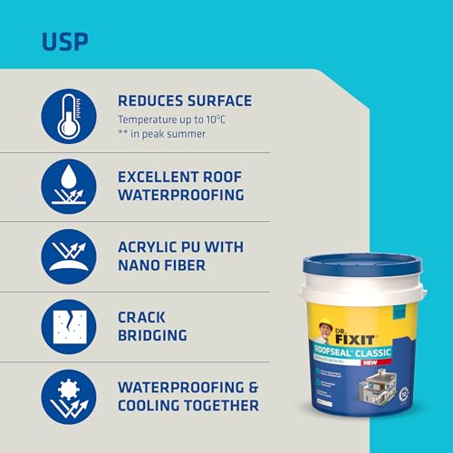 Image of DR. FIXIT Roofseal Classic New, 20 Liter, Waterproofing Solution for Homes, Terraces, Roofs