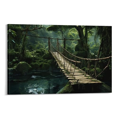 FOCCAR Lienzo decorativo para pared, diseño de puente colgante antiguo, decoración de pared para sala de estar, selva tropical, vintage, puente, colgar cuadros