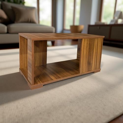 Image of MATTERHORN Linea Coffee Table - Modern Engineered Wood Center Table with Storage Shelf, Ideal for Living Room, Tea Table - DIY Assembly, Compact Design (80 x 40 x 40 cm, MOCT-R92113) (Almond Beige)