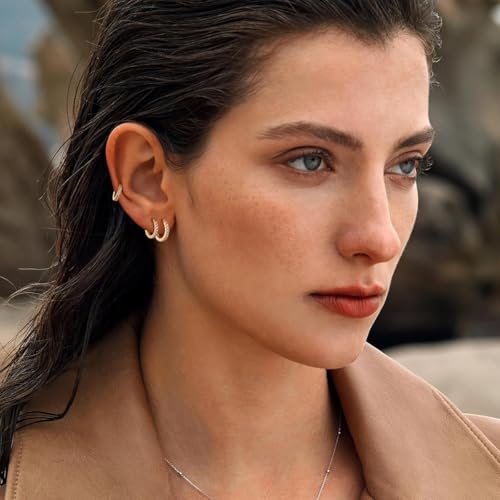 Image of SANNIDHI 4 Pairs Hoop Earrings for Women Men Stylish Stainless Steel 8mm 10Mmm 12mm 14mm Ear Rings Trendy Cartilage Surgical Hoops Earrings for Women Girls Men - Silvercolor