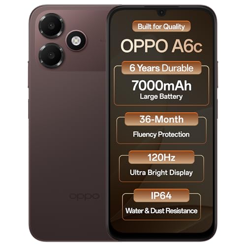 Image of Oppo A6c 4G (Stone Brown, 4GB RAM, 128GB Storage) | 7000mAh Long-Lasting Battery | 120Hz Ultra Bright Display | IP64 Protection | 13MP Camera -with No Cost EMI /Additional Exchange Offers.