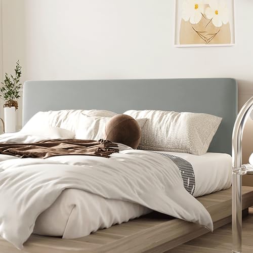 GZYLCH Velvet Headboard Covers, Stretch Bed Headboard Slipcover for Queen Cal King Size, Universal Solid Color Dustproof Bed Head Protector Cover for Bedroom Bed Head,Light Gray,Queen:59.0in