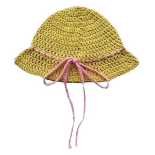 Ldabrye Chapeaux bob faits à la main élégants et colorés décorés style cloches pour femme chapeau simple cloche cloche chapeau cloche tricoté, jaune citron, Taille unique