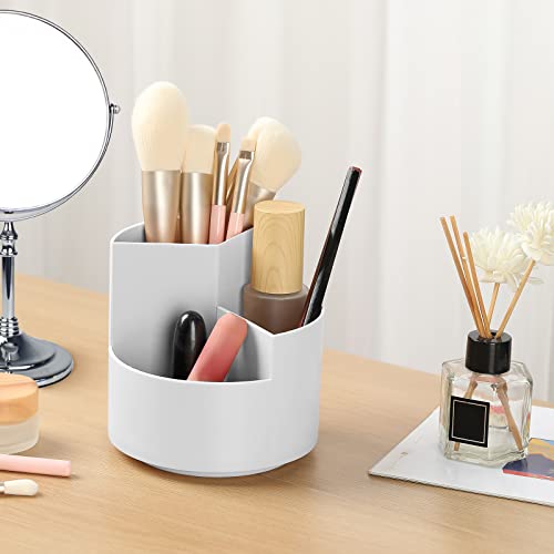 Image of Desk Pencil Pen Holder, 3 Slots 360-Degree Spinning Organizers, Desktop Storage Stationery Supplies, Cute Cup Pot for Office, School, Art Supply, Kids - Gray