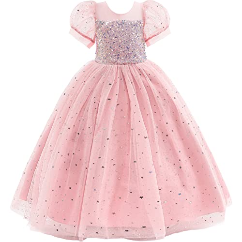 Glamulice Flower Girls Sparkle Tulle Sequin Puff Sleeves Vintage ...