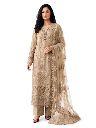 Image of RUDRAPRAYAG Faux Georgette Fabric With Heavy Embroidered Sequence With Khatli Work Semi Stitched V-Neck Salwar Suit Sharara With Dupatta For Women