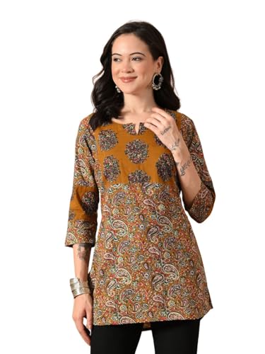 Image of Amazon Brand - Tavasya Women Floral Printed Round Neck Kurta | Everyday Ethnic Wear | 3 /4th Sleeve Top