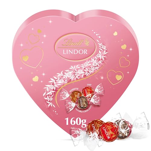 Lindt - Boîte Coeur LINDOR - Chocolat au Lait, Noisettes et Double Chocolat- Coeur fondant, 160g
